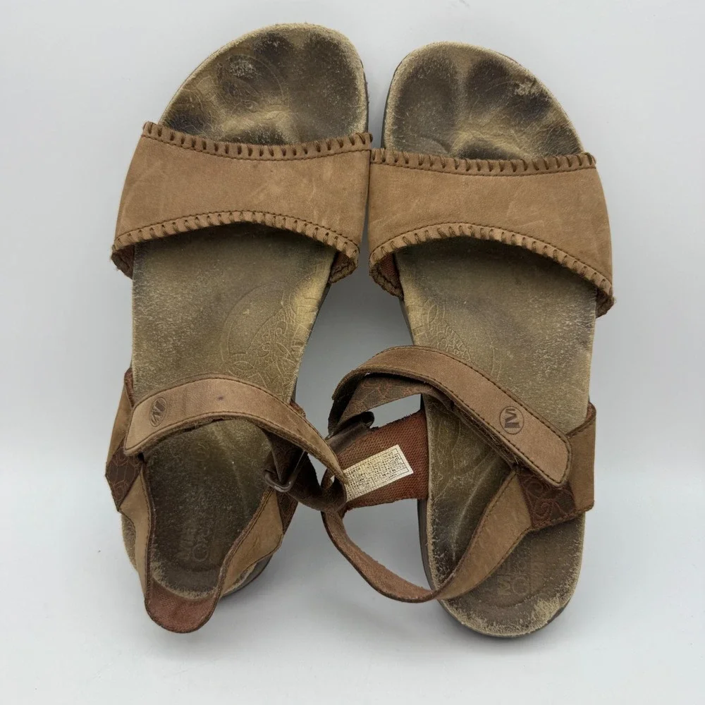 Merrell QForm Sandals Womens 9 Brown Leather‎ Comfort Walking Hook Loop J57532